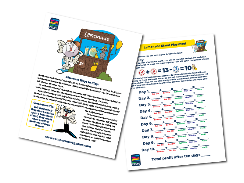 Math-Tac-Toe Classroom Game Playsheet Templates Plus Lemonade Stand Playsheet