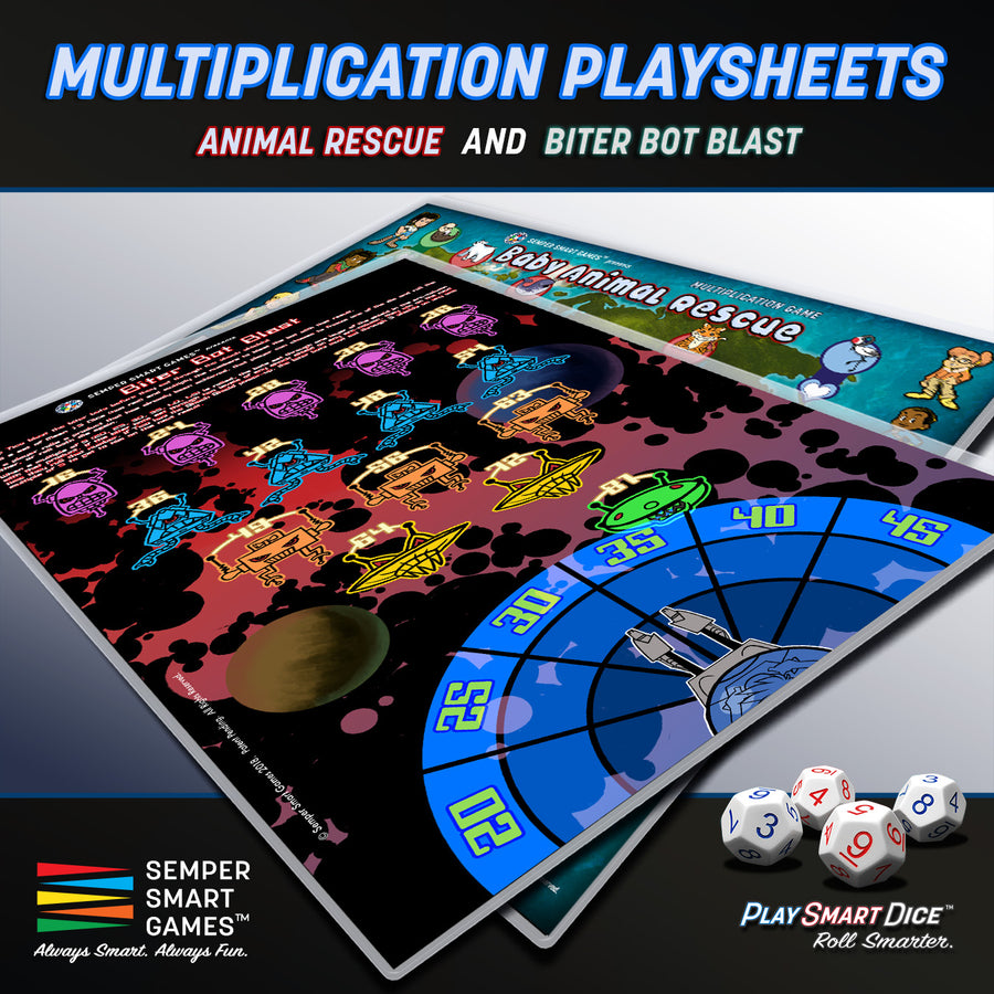 Playsheet: Dice Multiplication Games Animal Rescue & Biter Bot Blast